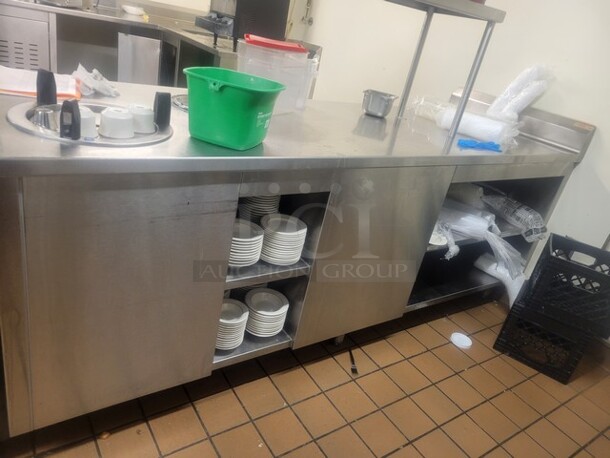 Stainless Steel Work Table with built in Wells Drop-in Round Hot Food Well SS10ULTD, Hatco Drawer Warmer, and Plate Dispenser! Contents on table NOT included. - Image 2 of 2