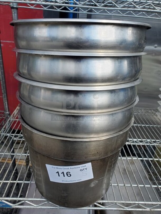 Lot of 5 Stainless Steel Round Insets *without lids* - Image 1 of 4