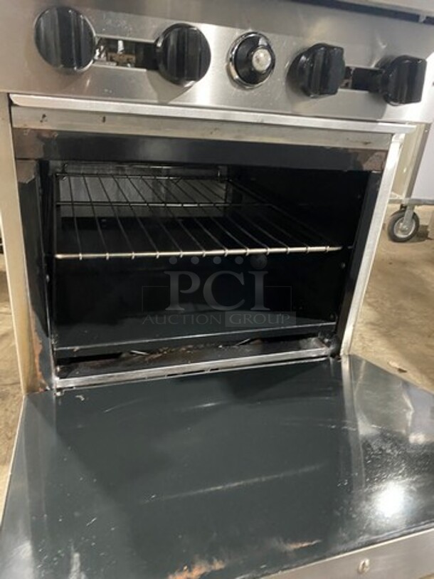 American Range Commercial Natural Gas Powered 4 Burner Stove! With Raised Back Splash And American Range Salamander! With Oven Underneath! All Stainless Steel! On Legs! - Image 8 of 10