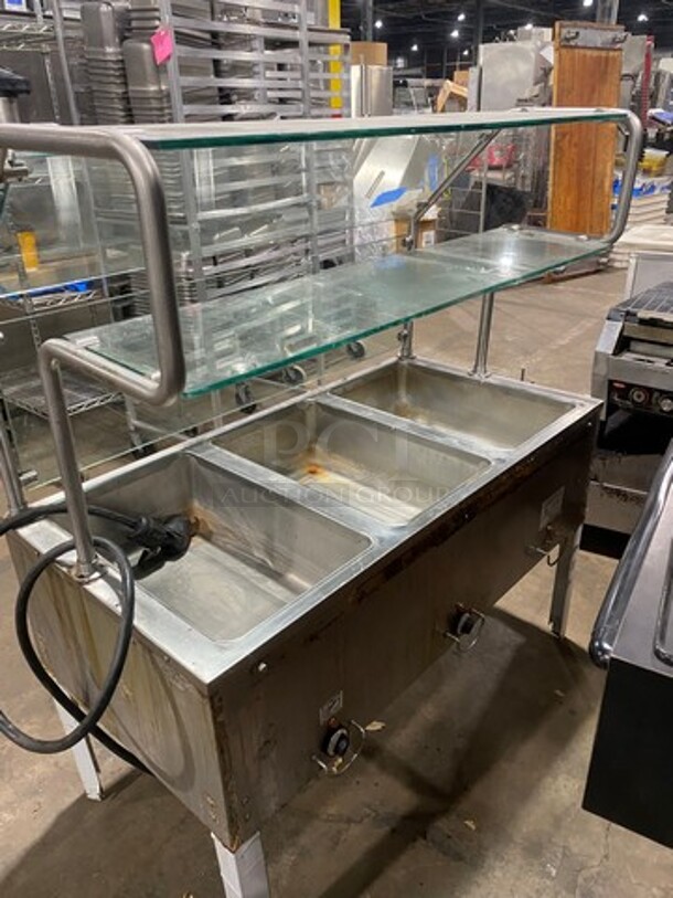 Duke Commercial Electric Powered 3 Well Steam Table! With Sneeze Guard! All Stainless Steel! On Legs! Model: E303M SN: 01063402 120V 60HZ 1 Phase - Image 4 of 11