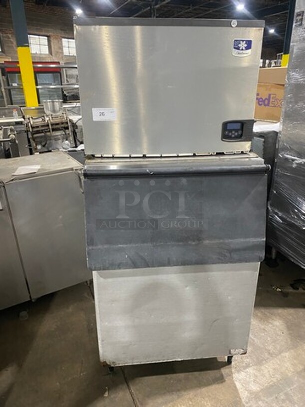 Manitowoc Commercial Ice Maker Machine! With Commercial Ice Bin! All Stainless Steel! On Legs! Model: ID0502A161D SN: 1120025579 115V 60HZ 1 Phase