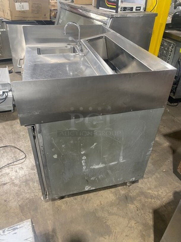 Craig Commercial Custom-Made Workstation! With Built In Hand Sink! With Faucet And Handles! With Topping Rail! With Back And Side Splashes! With 2 Door Storage Space Underneath! All Stainless Steel! On Legs! - Image 2 of 9