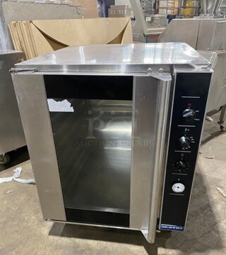 WOW! Moffat Turbofan - Full Size Sheet Pan Manual Electric Proofer And Holding Cabinet! P Series! 8 x full size sheet pan capacity 3" tray spacing Low velocity circulation fan Off / proofer / hold mode selection dial Mechanical thermostat 65-185F Air heating ON control panel indicator Humidity level control Humidity tank ON control panel indicator Cabinet temperature thermometer Auto-fill water system standard Single phase connection! Model: P8M SN: 1667319
