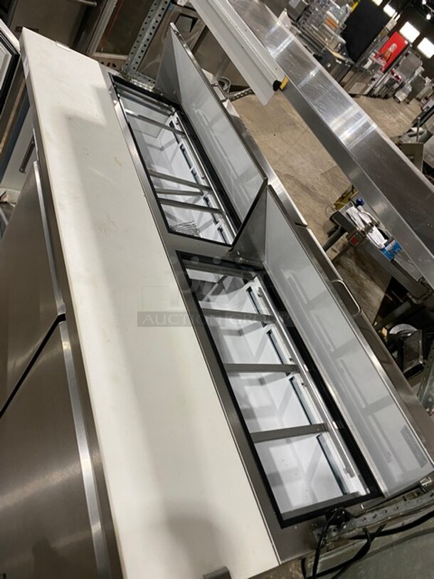 SWEET! Empura Commercial Refrigerated Salad/Sandwich Prep Table! With 3 Door Underneath Storage Space! With Commercial Cutting Board! With Double Overhead Shelf & Ticket Holder! All Stainless Steel! Model EKSP72 Serial EKSP72R21251226! 115V 1Phase! On Casters! WORKING WHEN REMOVED! - Image 9 of 10