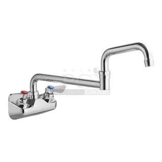 BRAND NEW IN THE BOX!! Regency Wall Mount Faucet with 18" Double-Jointed Spout and 4" Centers. 9x Your Bid