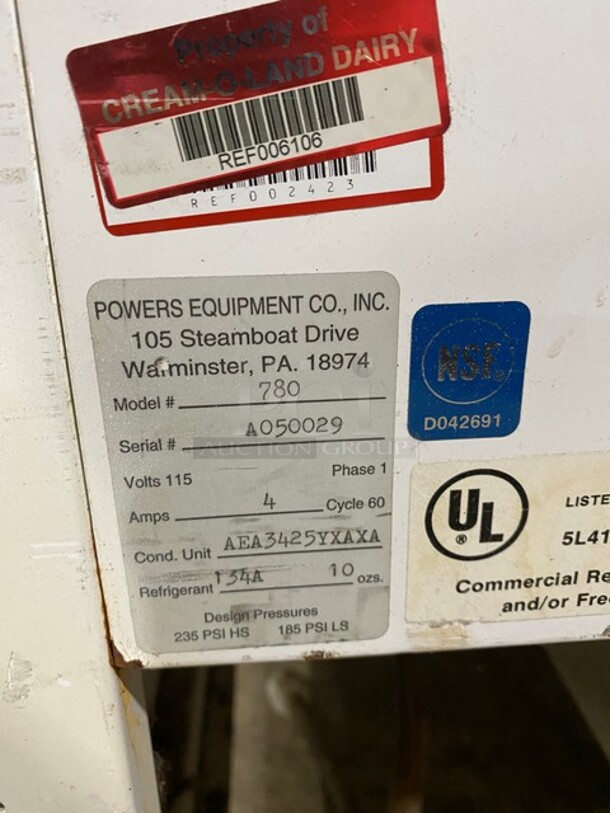 Nice! Powers Refrigerated Milk Cooler! On Casters! MODEL:780 SN: A050029! 115V 1 PH! - Image 6 of 7