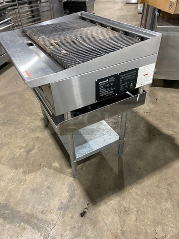 LATE MODEL! 2021 Spectrum Commercial Countertop Natural Gas Powered Char Broiler Grill! With Back And Side Splashes! On Small Legs! On Equipment Stand! With Storage Space Underneath! All Stainless Steel! On Legs! Model: NGCB36R SN: NGCB365040001116 - Image 2 of 10