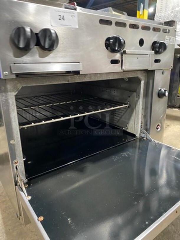 WOW! Vulcan Commercial Natural Gas Powered 2 Burner Stove With Flat Griddle! Flat Griddle Has Back And Side Splashes! With Oven Underneath! All Stainless Steel! On Casters! Model: 36S2B24GN SN: 481883161 - Image 8 of 9