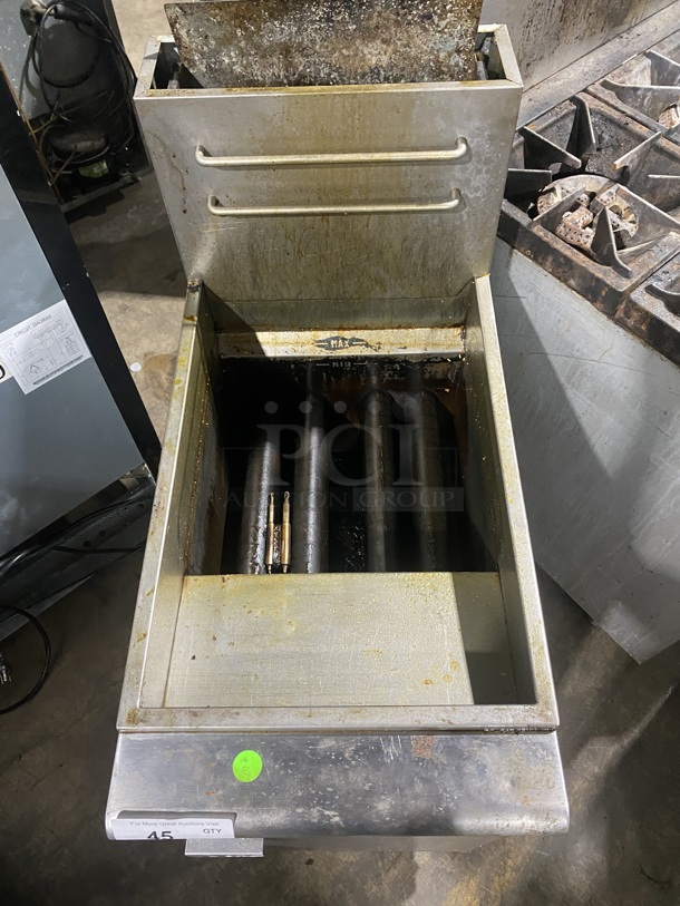  Avantco All Stainless Steel Commercial Floor Style Natural Gas Powered 4 Burner 40 lb. Deep Fat Fryer! On Legs! MODEL:FF400-N SN:15110143 120,000 BTU! Working When Removed! - Image 2 of 6