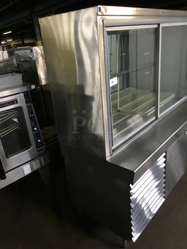 SWEET! Knight 2 Door Reach In Merchandiser! With Sliding View Through Doors! With Poly Coated Racks! With 2 Door Storage Underneath! All Stainless Steel! On legs! - Image 2 of 4
