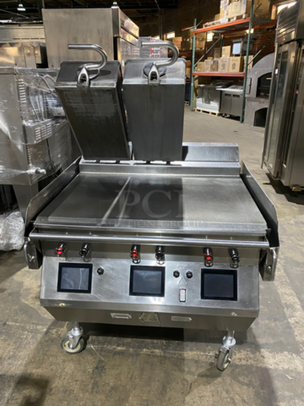 WOW! 2014Taylor Natural Gas Powered Planten 36 Inch 2-Sided Grill! With Back And Side Splashes! All Stainless Steel! On Casters! Model: L812 SN: M4026283 208V 1 Phase