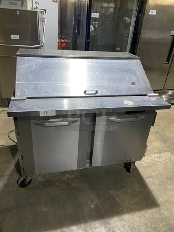 Victory Commercial Refrigerated Sandwich Prep Table! With 2 Door Underneath Storage Space! All Stainless Steel! On Casters! Model: VSP48HC18BOST SN: 12305041 115V 60HZ 1 Phase