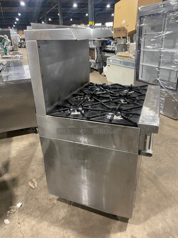 Garland Commercial Natural Gas Powered 6 Burner Stove! W/ Oven Underneath! Stainless Steel W/ Back Splash And Salamander Shelf! On Casters! - Image 3 of 9