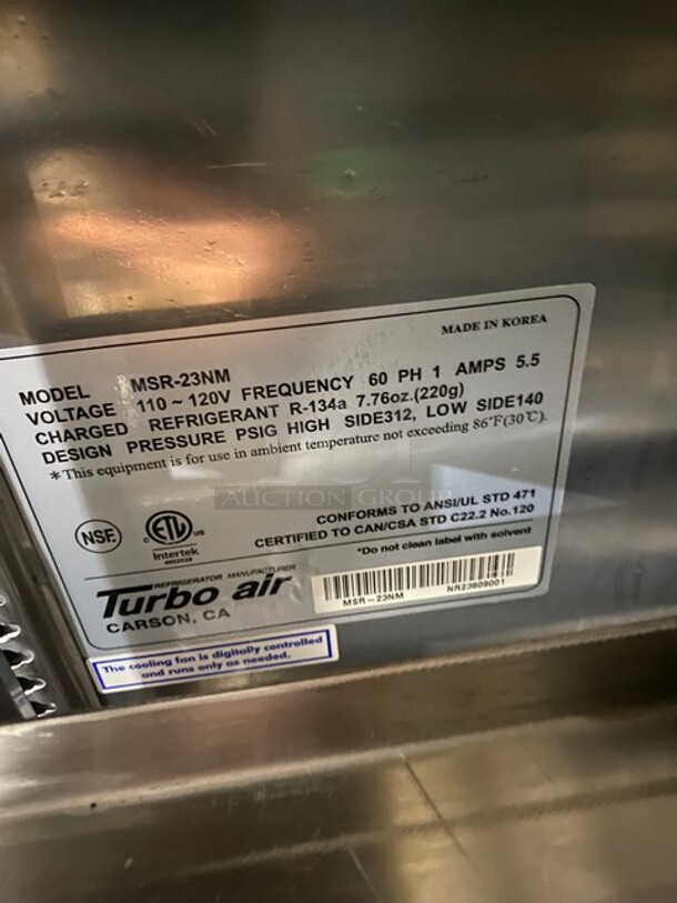 Turbo Air Commercial Single Door Reach In Cooler! All Stainless Steel! Model: MSR23NM SN: NR23809001! 110/120V 60HZ 1 Phase! On Casters! - Image 7 of 9