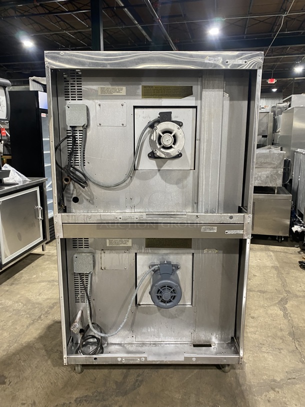 Sweet! Franklin Gas Powered Double Stacked 6/13 Series Convection Oven W/ One View Through &  Solid Doors! With Metal Oven Racks and Thermostatic Controls! On Commercial Casters! Working When Removed! 2 X Your Bid Makes One Unit! - Image 2 of 9