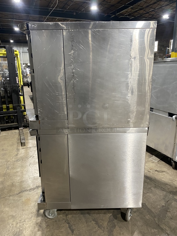 Sweet! Franklin Gas Powered Double Stacked 6/13 Series Convection Oven W/ One View Through &  Solid Doors! With Metal Oven Racks and Thermostatic Controls! On Commercial Casters! Working When Removed! 2 X Your Bid Makes One Unit! - Image 3 of 9