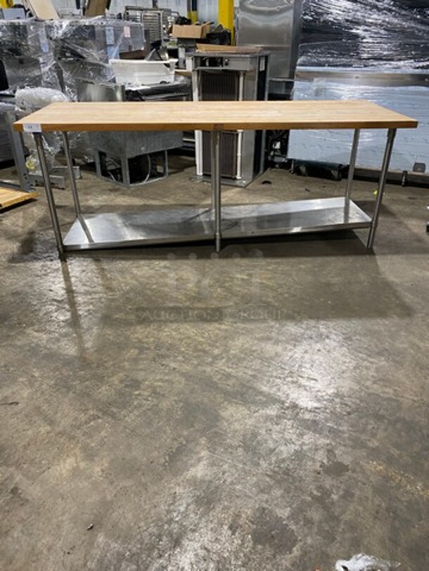 AMAZING! LIKE NEW! John Boos Commercial 1.5 Inch Thick Butcher Block Table! With Storage Space Underneath! Stainless Steel Body! On Legs!