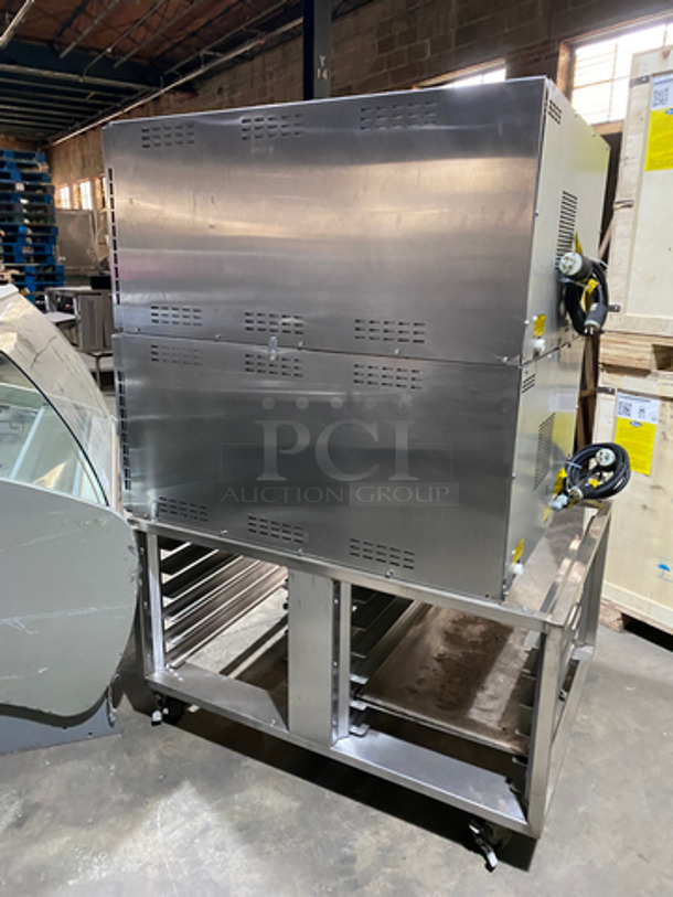 SUPER! Belshaw Adamatic Commercial Electric Powered Dual Combi Oven! With View Through Doors! With Pan Racks Underneath! All Stainless Steel! 2x Your Bid! Model: FG189UZ84 SN: 2000003710FA032620 - Image 4 of 11
