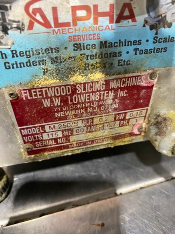 Fleetwood Commercial Countertop Deli/ Meat Slicer! All Stainless Steel! Model: M250S 115V 60HZ 1 Phase - Image 5 of 9