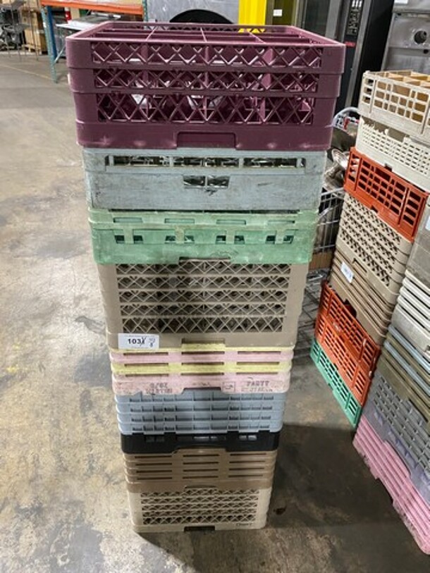 MISCELLANEOUS! Assorted Color Poly Cup Crates! With Assorted Style Stemmed Wine Glasses And Drinking Glasses! 8x Your Bid!