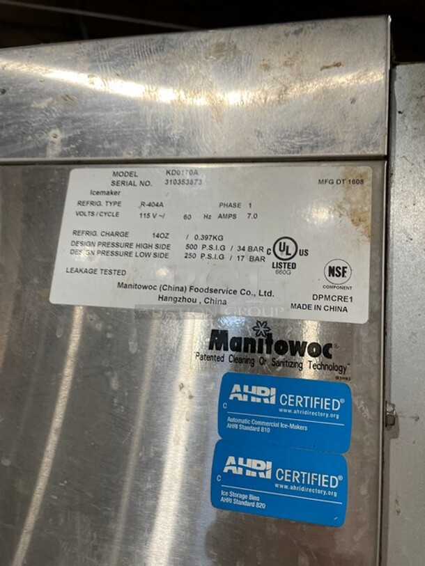 Koolaire Commercial Under The Counter Ice Making Machine! All Stainless Steel! Model KD0170A Serial 310353873! 115V 1Phase! On Legs! - Image 6 of 8