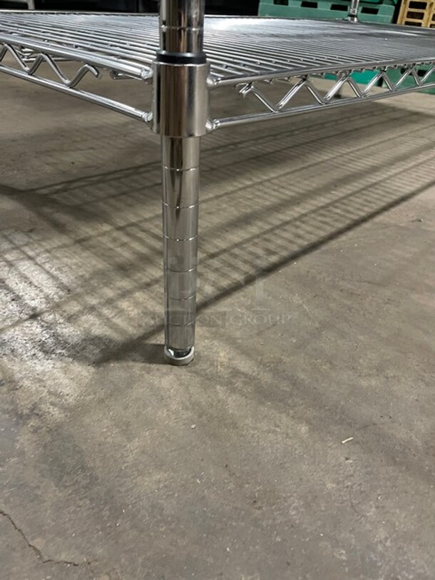 NEW & PERFECT! Metro Commercial Stainless Steel Out Going Station! With 2 Chrome Wire Over Shelves & 2 Full Sized Chrome Wire Under Shelves! With Plastic Storage Bins! On Legs!  - Image 8 of 8