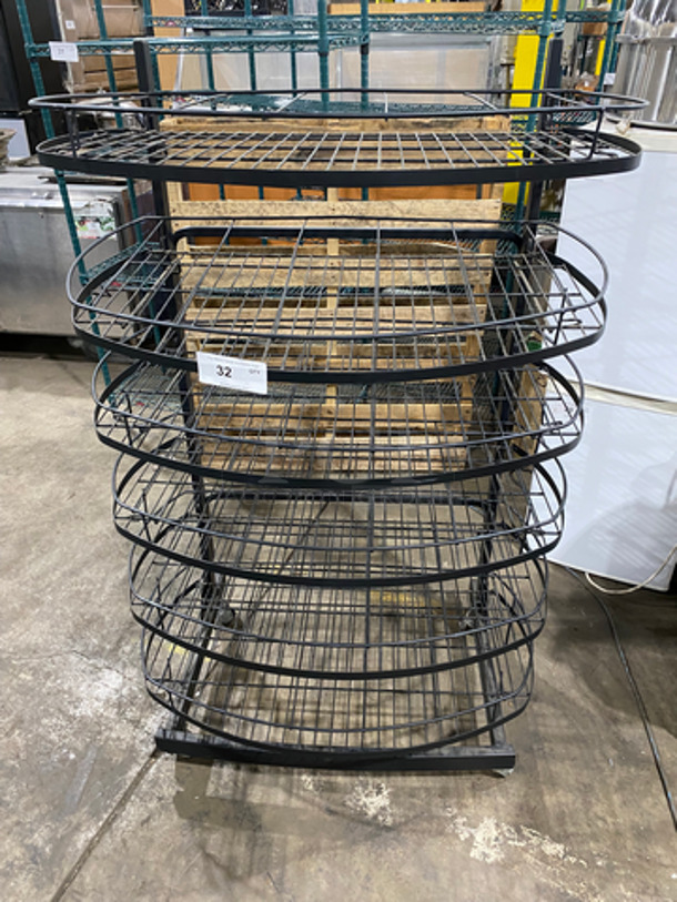 Black 6 Tier Rounded Metal Wire Shelf! On Casters!