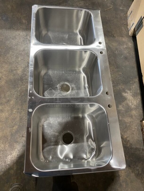 Commercial 3 Compartment Dish Washing Drop In Sink! All Stainless Steel! - Image 3 of 6