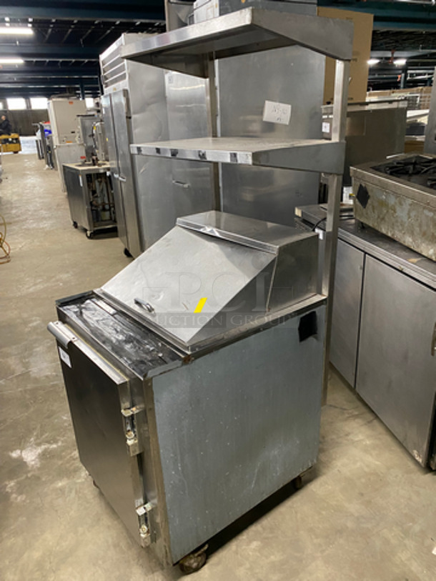 Leader Commercial Refrigerated Sandwich Prep Table! Single Door Storage Space Underneath! With 2 Overhead Shelf Space! All Stainless Steel! On Casters! NOT TESTED! - Image 4 of 10