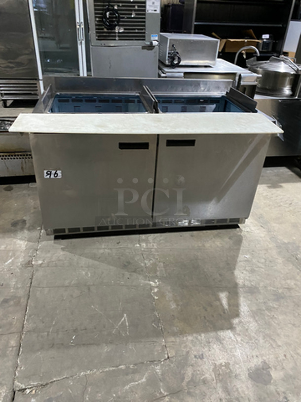 Delfield Refrigerated 60 Inch Mega Top Sandwich Prep Table! With Commercial Cutting Board! 2 Door Underneath Storage! Poly Coated Racks! All Stainless Steel! 