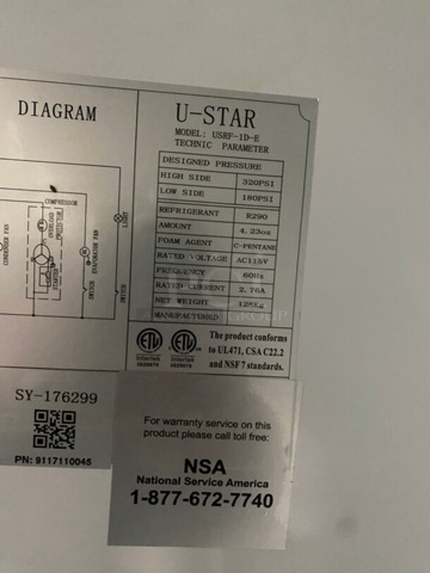 Ustar Reach-in Freezer! Stainless Steel! On Commercial Casters! Model USRF1DE 115V - Image 6 of 9