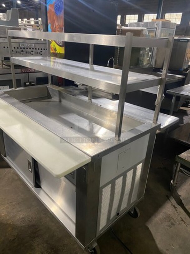 Seco Commercial Refrigerated Food Prep/Serve Station/Cold Pan! With Lowering Prep Line! With Commercial Cutting Board! With Overhead Shelf! With Underneath Storage Space! All Stainless Steel! Model 4CM Serial 598! 120V 1Phase! On Casters! - Image 4 of 10