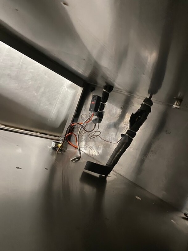 All Stainless Steel Custome Made Island Style Steam Table With Sneeze Guard! Half Gas Half Electric Powered! With Underneath Storage Space!  - Image 8 of 9