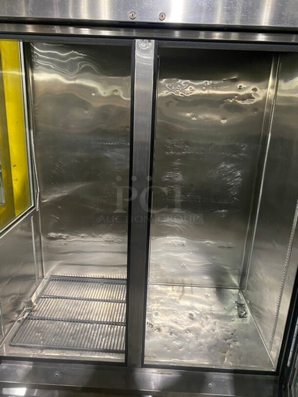 True Stainless Steel 2 Door Glass Display Cooler With Poly Racks!  - Image 5 of 8