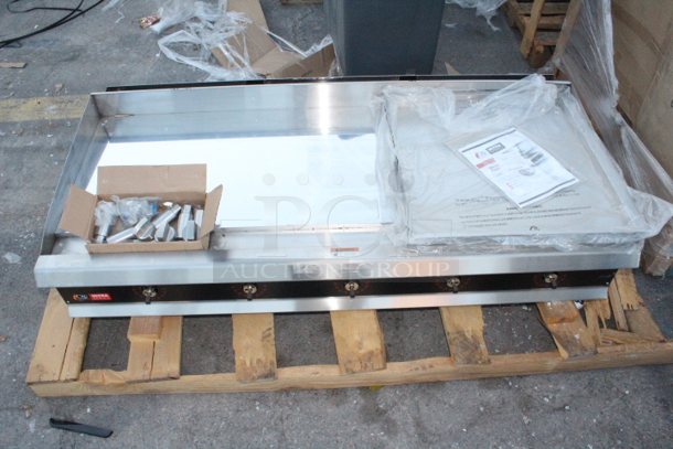 BRAND NEW SCRATCH & DENT! Cooking Performance Group GTU-CPG-60-L Ultra Series 60" Chrome Plated Liquid Propane 5-Burner Countertop Griddle - 150,000 BTU. Missing knobs.  - Image 3 of 9