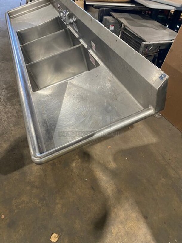 Commercial 3 Compartment Dish Washing Sink! With Dual Side Drain Board! With Back Splash! With Handles! All Stainless Steel! - Image 3 of 8
