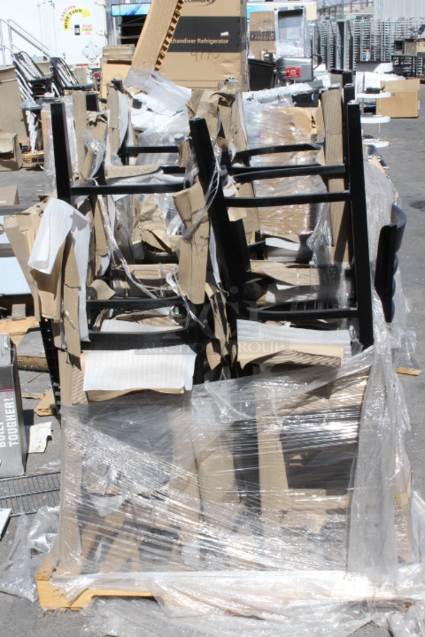 BRAND NEW SCRATCH & DENT! Lancaster Table & Seating Wood Frame Black Finish Ladder Back Bar Stool. Frame only. 8x Your Bid - Image 3 of 4