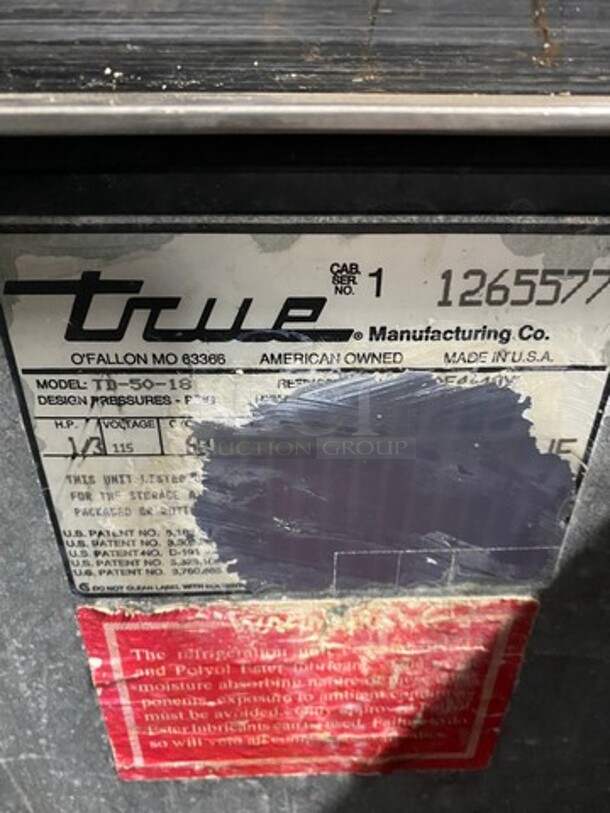 True Commercial Under The Counter Beer Bottle Cooler! With 2 Stainless Steel Sliding Top Doors! Model: TD5018 SN: 1265577 115V 60HZ 1 Phase - Image 7 of 9