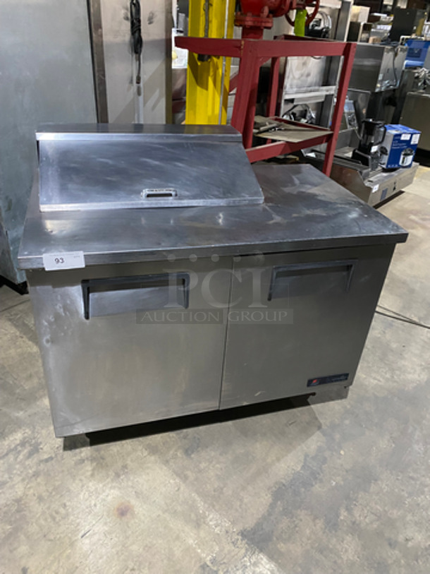 NICE! True Commercial Refrigerated Sandwich Prep Table! With 2 Door Underneath Storage Space! All Stainless Steel! On Casters! Model: TSSU4808 SN: 7493962 115V 60Hz 1 Phase