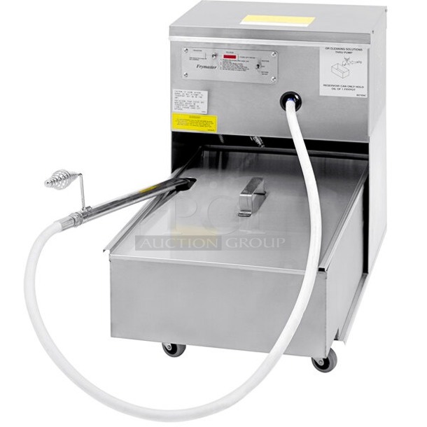 BRAND NEW SCRATCH & DENT! Frymaster PF80R 80 lb. Portable Fryer Oil Filter with Reversible Pump - 120V, 1/3 hp. Unit is dented on the left and right side panels. S/N: 2405YA0036 17-1/4x30-1/4x24-3/4 - Image 1 of 11