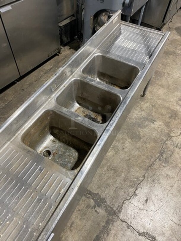 All Stainless Steel! Three Compartment Under Counter Bar Sink! With Dual Drain Boards! On Legs! - Image 5 of 6