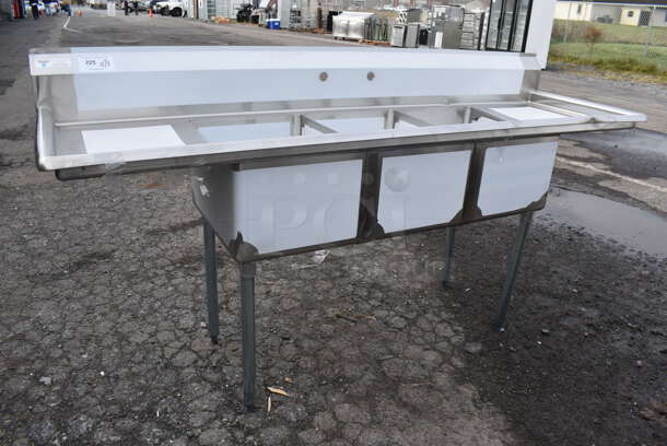 BRAND NEW! Steelton 522CS31620LR Stainless Steel Commercial 18-Gauge  Three Bay Sink w/ Dual Drain Boards. 84x26x44. Bays 16x20x12. Drain Boards 16x22x1