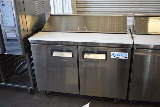 Avantco 178APT48HC Stainless Steel Commercial Sandwich Salad Prep Table Bain Marie Mega Top on Commercial Casters. 115 Volts, 1 Phase. 47x30.5x42.5. Tested and Powers On But Does Not Get Cold - Image 3 of 11