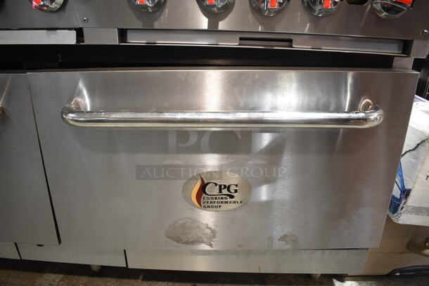 BRAND NEW SCRATCH AND DENT! Cooking Performance Group CPG 351CC60N Stainless Steel Commercial Natural Gas Powered 10 Burner Range w/ 2 CONVECTION Ovens, Over Shelf and Back Splash. 364,000 BTU.  - Image 5 of 10