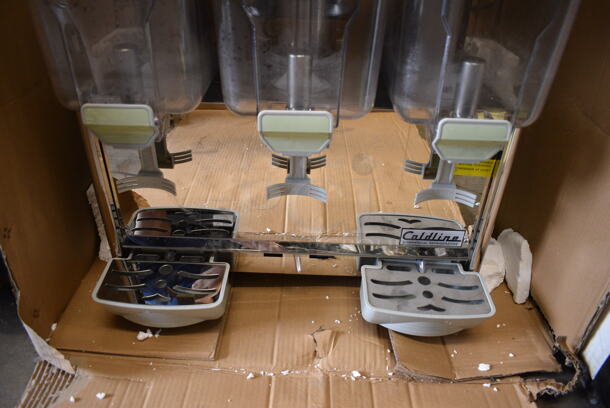 IN ORIGINAL BOX! Model 1001USR Stainless Steel Commercial Countertop 3 Hopper Refrigerated Beverage Machine w/ 2 Drip Trays. 24x18x26. Tested and Working! - Image 4 of 10