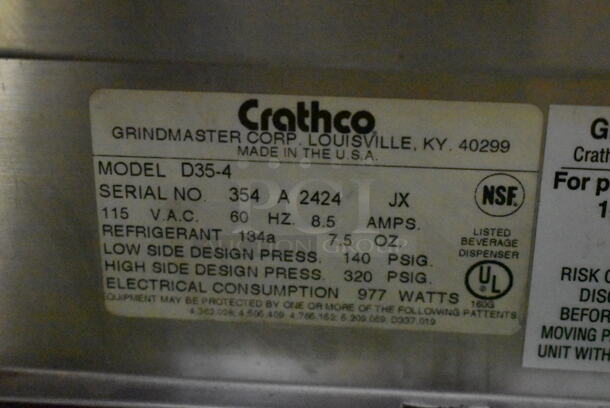 Crathco D35-4 Stainless Steel Commercial Countertop 3 Hopper Refrigerated Beverage Machine. 115 Volts, 1 Phase. Tested and Working! - Image 4 of 4