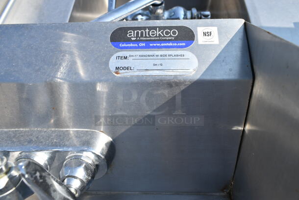 Stainless Steel Single Bay Wall Mount Sink w/ Faucet, Handles and Side Splash Guards.  - Image 6 of 6