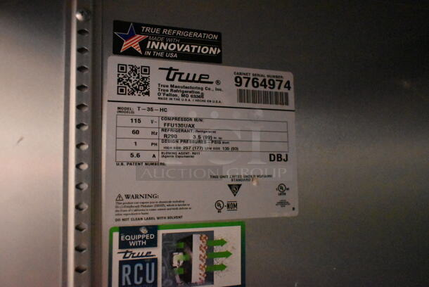 2019 True T-35-HC Stainless Steel Commercial 2 Door Reach In Cooler. 115 Volts, 1 Phase. Tested and Working! - Image 6 of 6