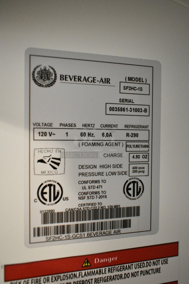 BRAND NEW SCRATCH AND DENT! Beverage Air SF2HC-1S Stainless Steel Commercial 2 Door Reach In Freezer w/ Poly Coated Racks and Commercial Casters. 120 Volts, 1 Phase. Tested and Working! - Image 9 of 9