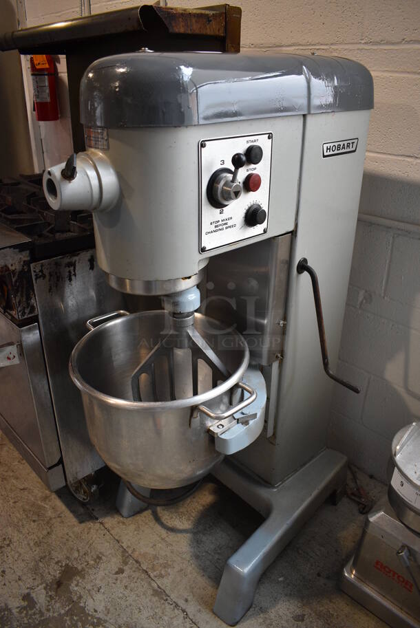 Hobart Model D330 Metal Commercial Floor Style 30 Quart Planetary Dough Mixer w/ Stainless Steel Mixing Bowl and Paddle Attachment. 208 Volts, 1 Phase. 22x32x51